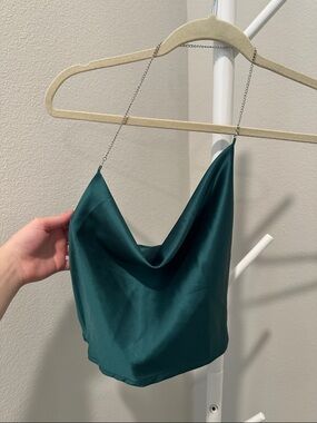 SHEIN Teal Satin Cowl Neck Chain Strap Camisole